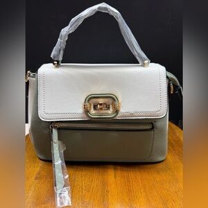 NWT Elegant Lt Green and White Spacious Handbag - Includes Crossbody Strap